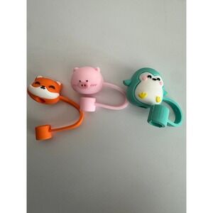 Cute Animal Straw Covers Fox Pig Penguin Silicone Reusable Drink Accessories